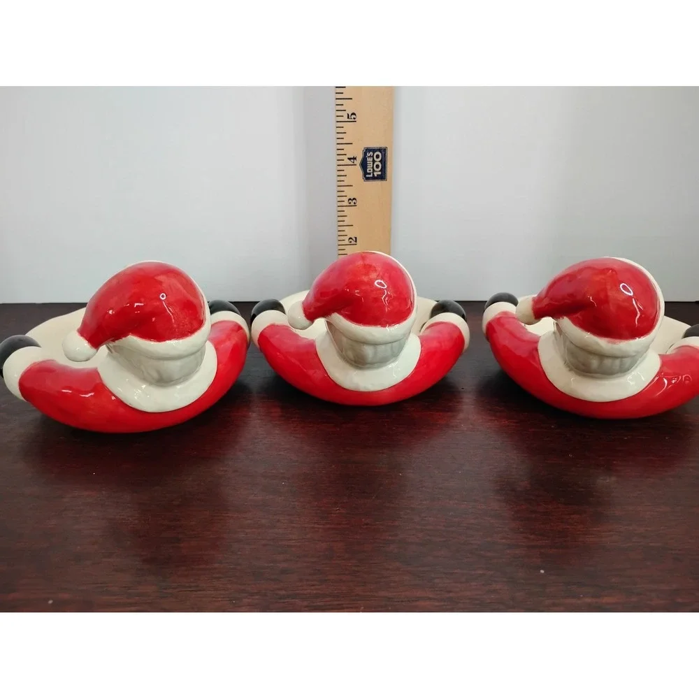 Set of 3 Vintage Style Ceramic Santa Claus Candy Dishes Christmas Decor
